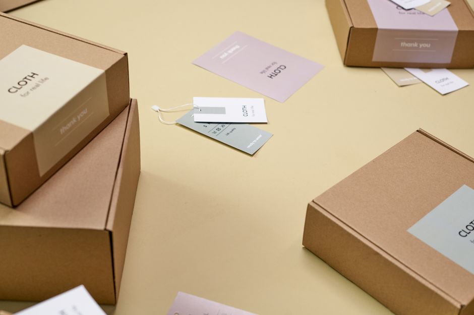 A printed product carton with a minimal label design.